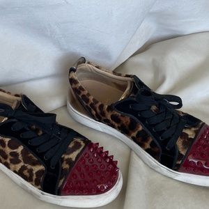 Christian Louboutin Leopard Print Louis Spikes Sneakers